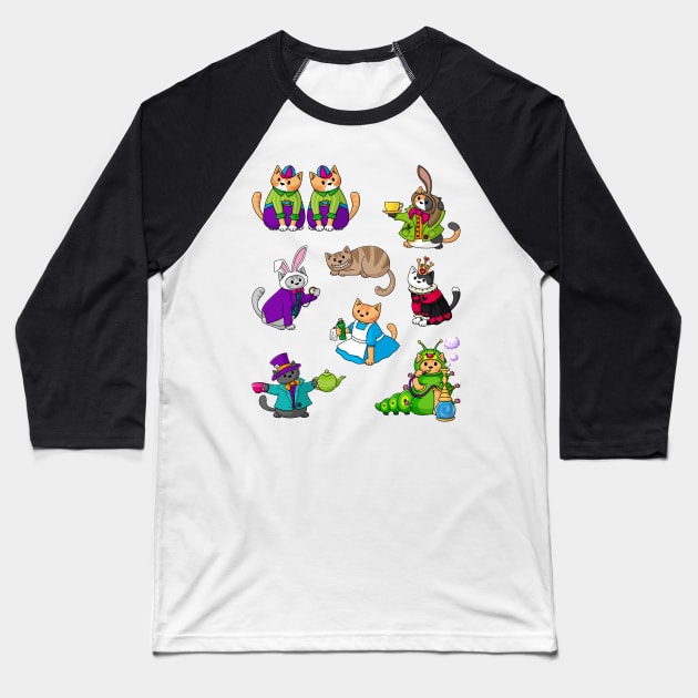 Doodlecats in Wonderland Baseball T-Shirt by Doodlecats 